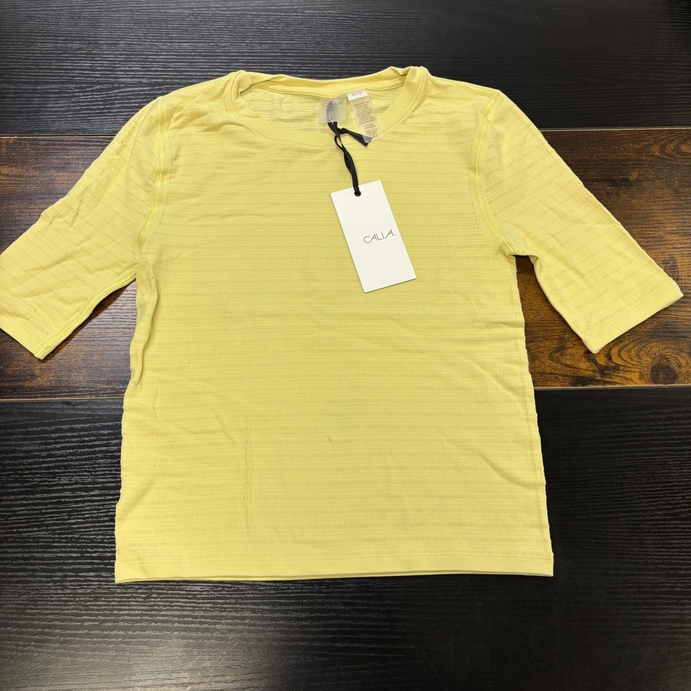 NWT Calia Carrie Underwood Women Yellow Textured Short Sleeve Active Top Large‎
